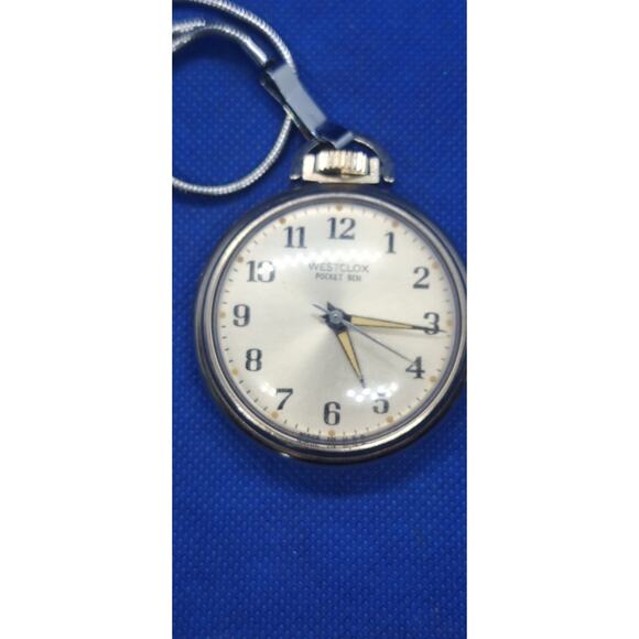 Vintage Westclox Pocket Ben Pocket Watch with Chain – Silver Tone- Excellent! - Picture 2 of 7
